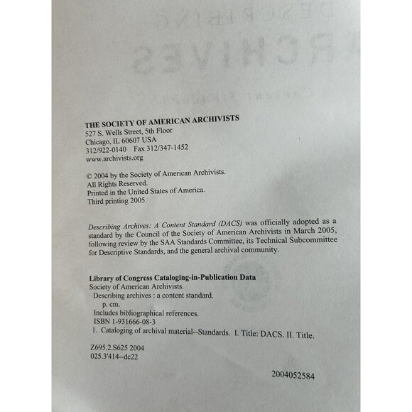 Describing Archives: A Content Standard by Society of America Archivists - Picture 2 of 3